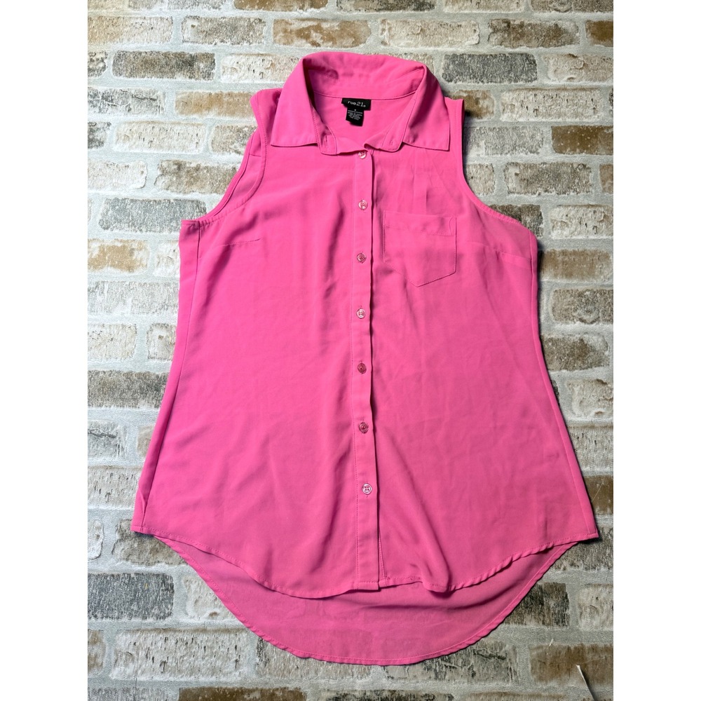Rue21 Womens Sleeveless Button Down Blouse Hot Pink High Low Hem Size Small